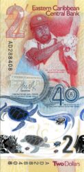 2 доллара — 40-летие Восточно-Карибского Центрального банка